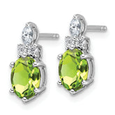 14K White Gold Polished Diamond and Peridot Twisted Post Earrings